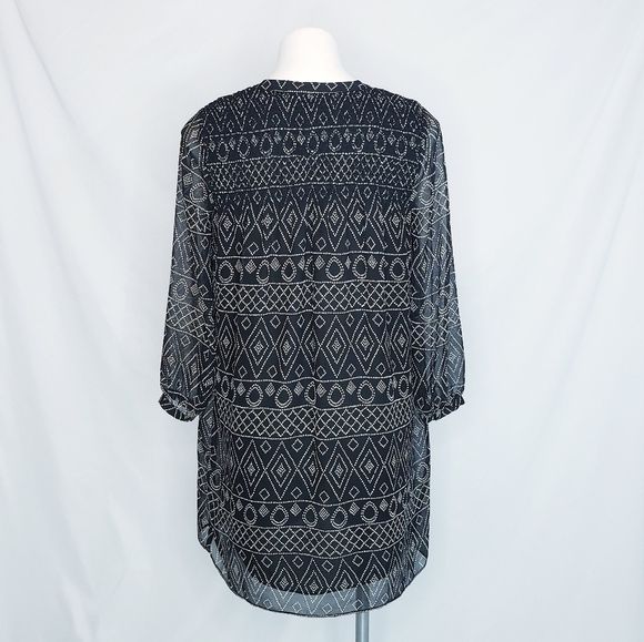 *Last Chance* Madewell Smocked Tunic Dress Sheer Long Sleeves Boho Aztec - Picture 5 of 11